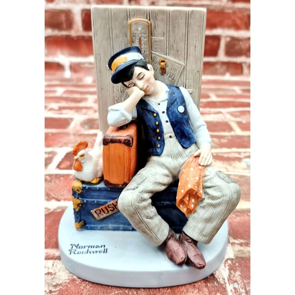 Norman Rockwell Asleep At The Job Porcelain Figurine Danbury Mint 1980